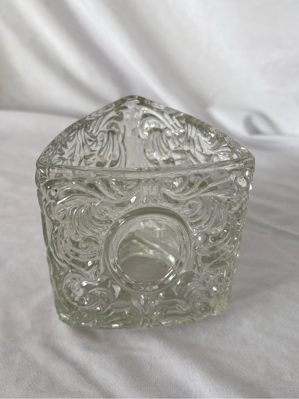 Vintage Avon glass faceted triangle vase holder container home decor votive